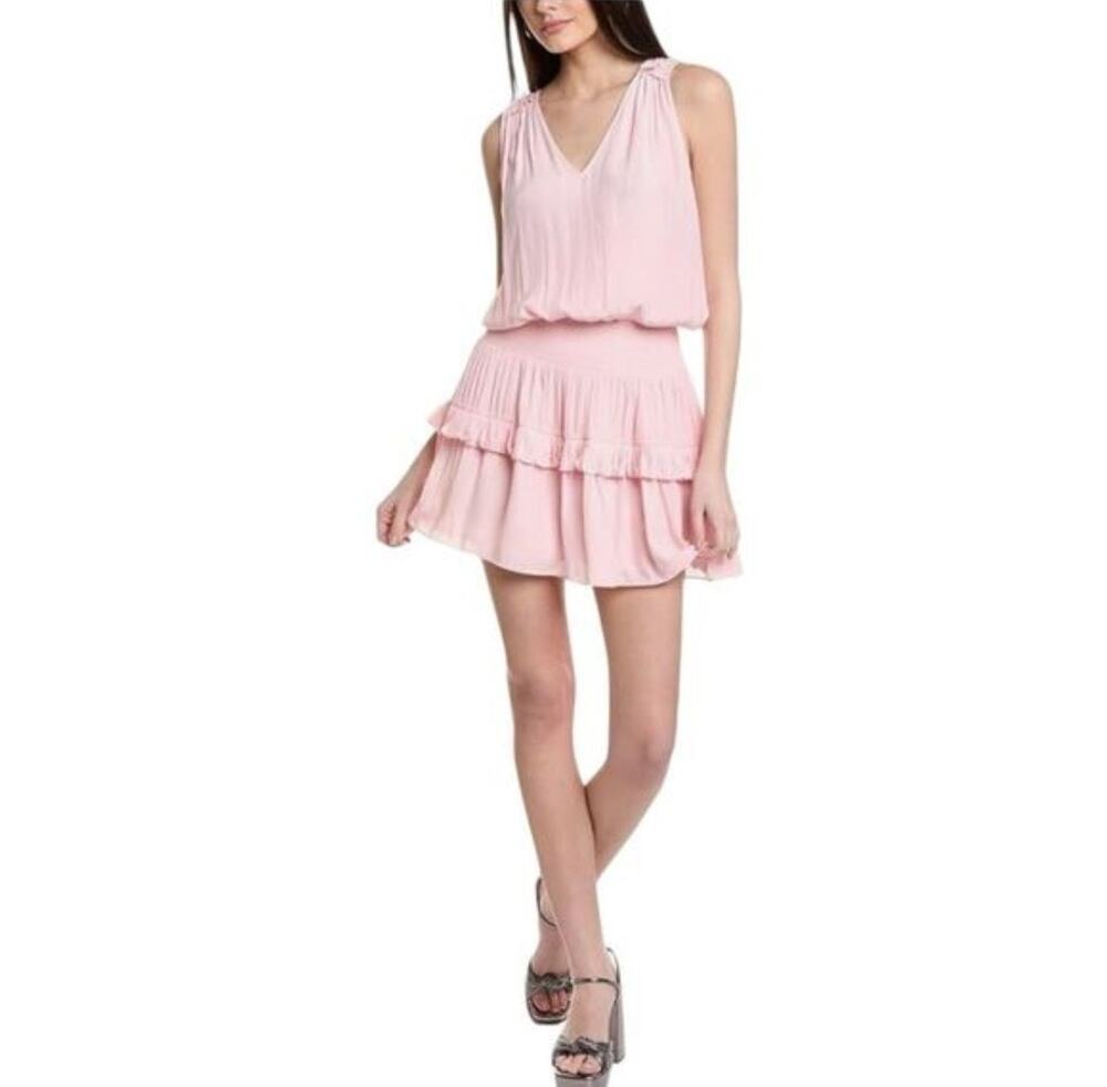 Ramy Brook Kiara Pink Ruffle Smocked Waist Mini Dress Size Small Preppy